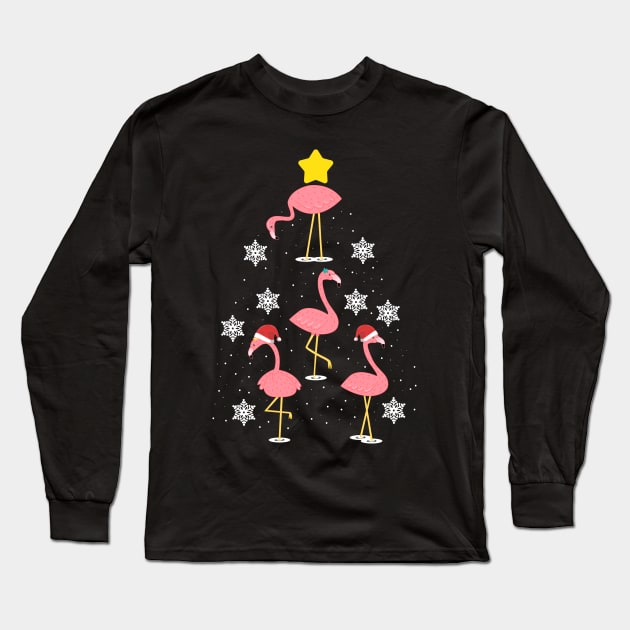 Funny Flamingo Christmas Tree Long Sleeve T-Shirt by Skylane